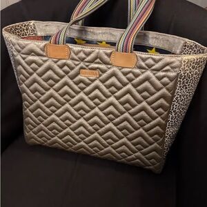 Consuela Quilted Tote - Silver and Tan